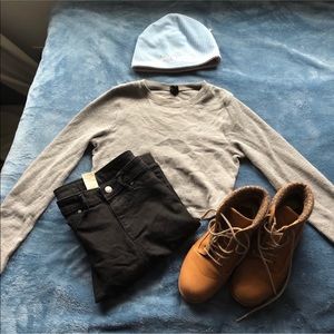 Waffle Long Sleeve Crop Top - Gray